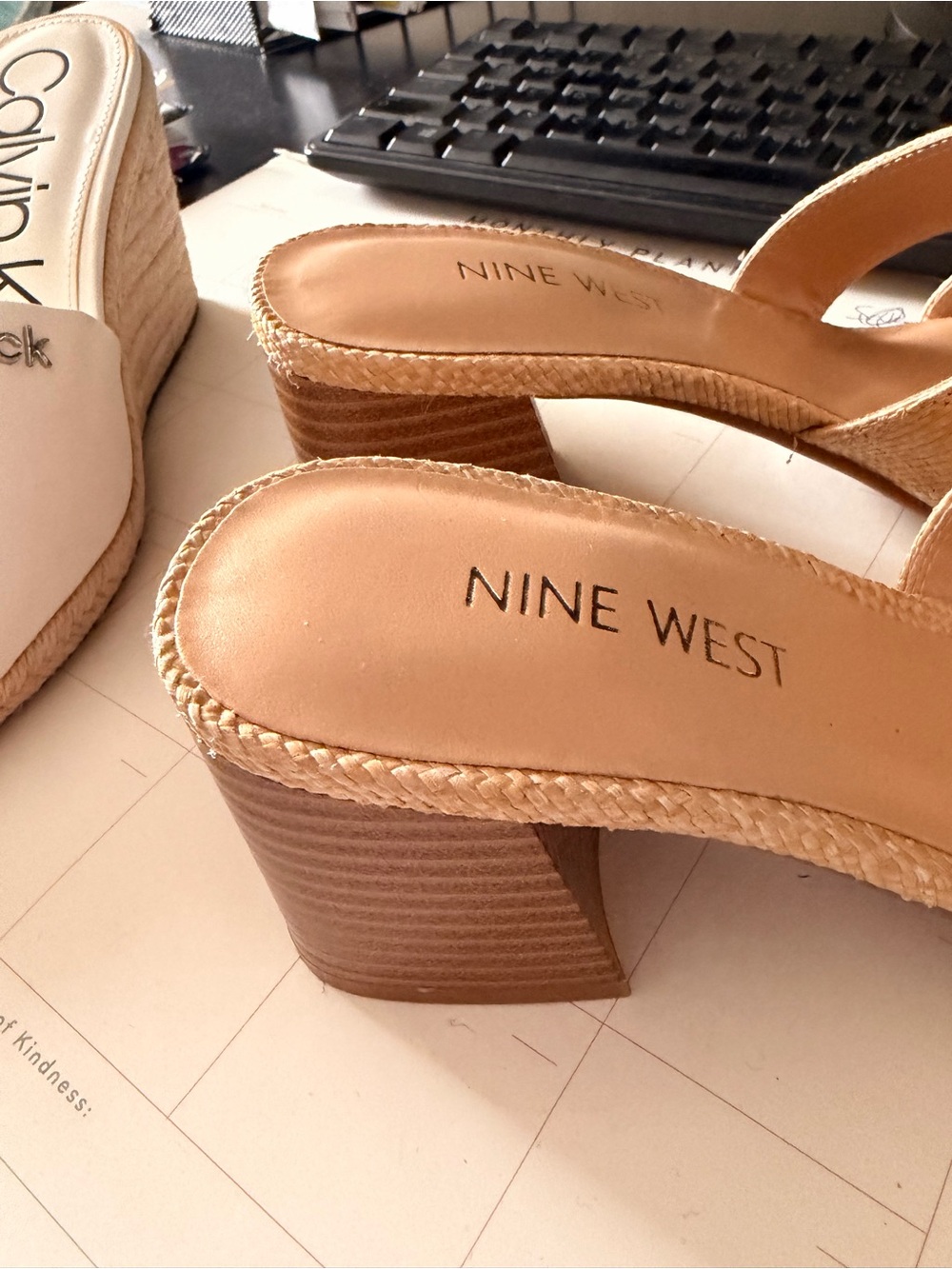 Nine West Woven Tan Slide Mules - Picture 7 of 8